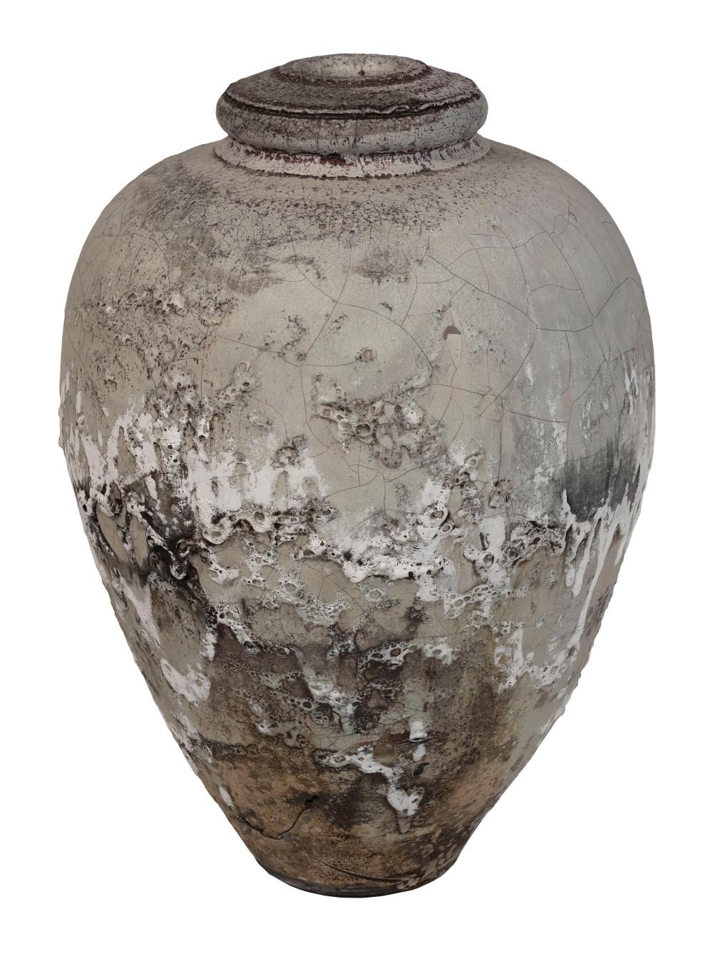 Appraisal: LARGE RAKU-FIRED ART POTTERY URN CONTEMPORARY HEIGHT LENGTH ACROSS SHOULDERS