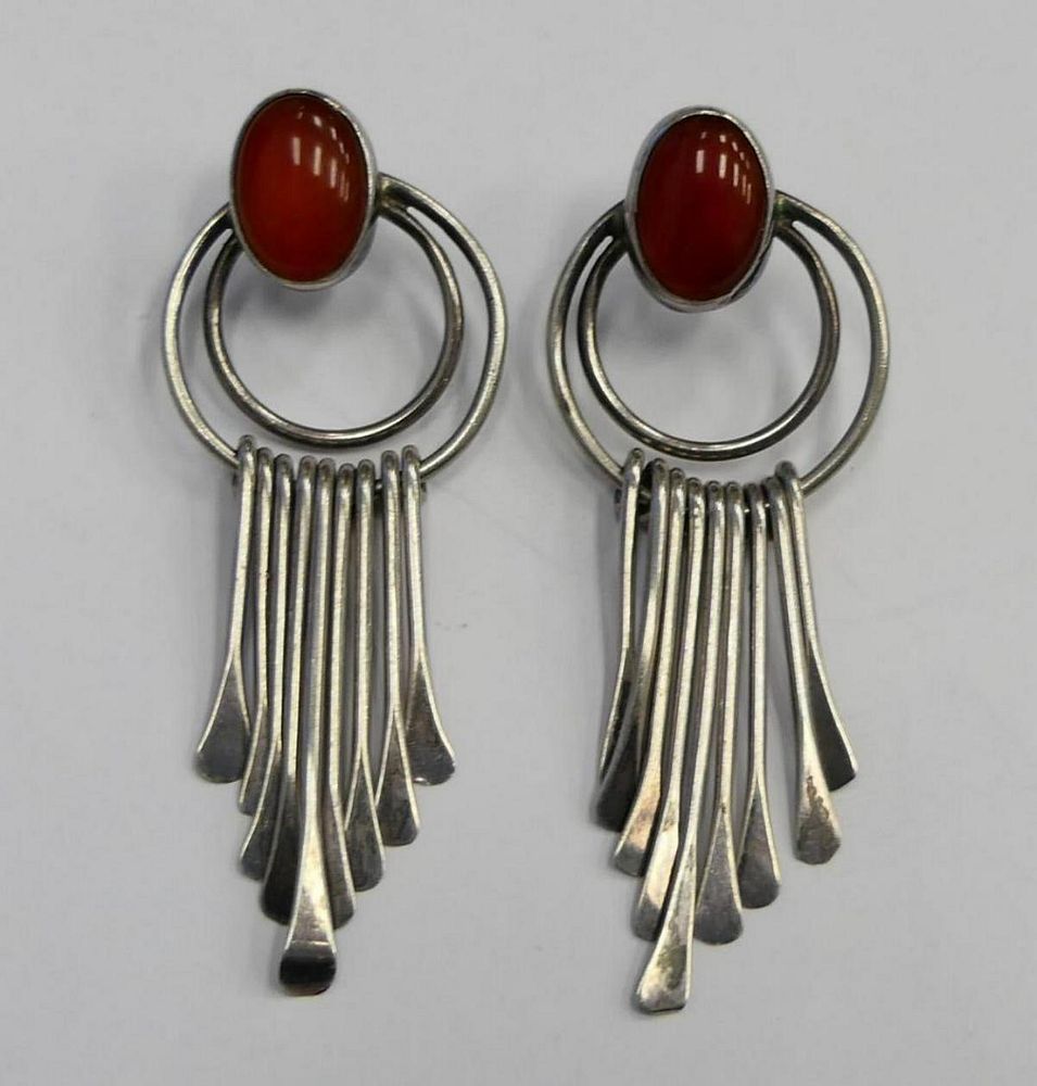 Appraisal: VINTAGE MEXICAN STERLING CARNELIAN EARRINGS About long Made in a