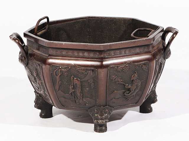 Appraisal: A JAPANESE BRONZE LARGE JARDINIERE of octagonal form with panels