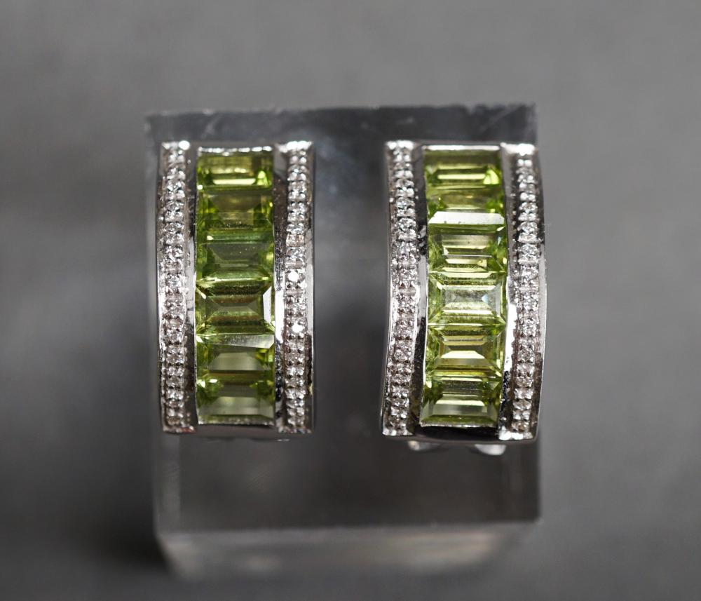 Appraisal: PAIR OF -KARAT WHITE-GOLD PERIDOT AND DIAMOND FRENCH CLIP BACK