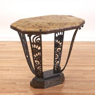 Appraisal: Edgar Brandt style wrought iron center table Edgar Brandt style