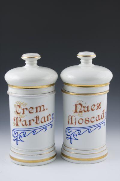 Appraisal: Two Apothecary Jars early th c porcelain cylindrical form with