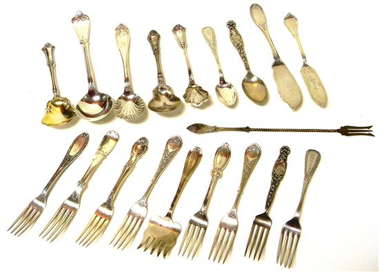 Appraisal: SILVER Nineteen small sterling and coin forks and flatware serving