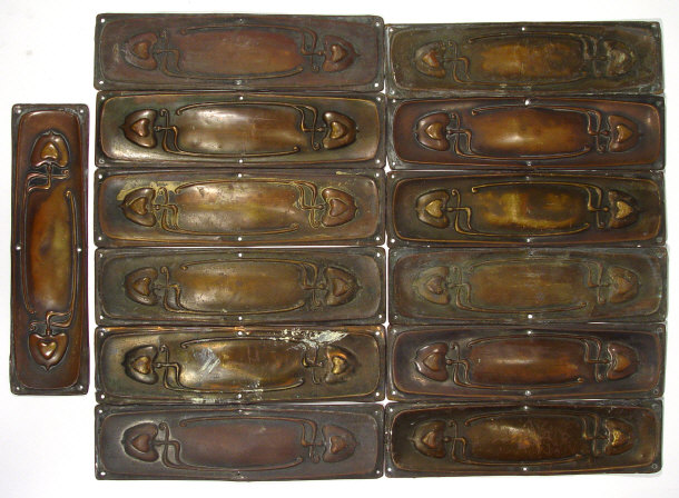 Appraisal: Thirteen Art Nouveau copper finger plates embossed with stylised flowers