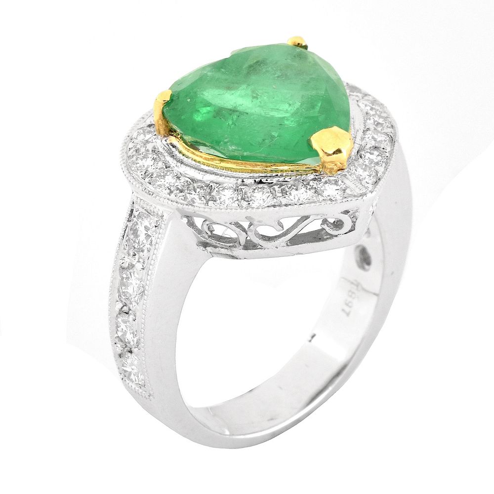 Appraisal: Emerald Diamond and K Gold Ring Carat Heart Shape Emerald