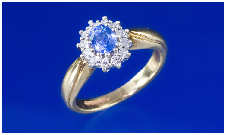 Appraisal: ct Gold Diamond Sapphire Cluster Ring Central Sapphire Surrounded By