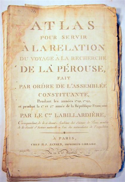 Appraisal: vol Labillardiere Jacques Julien Houton de Atlas Pour Servir Relation