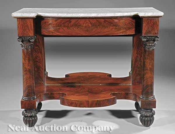 Appraisal: An American Classical Carved Mahogany Bowfront Pier Table c probably