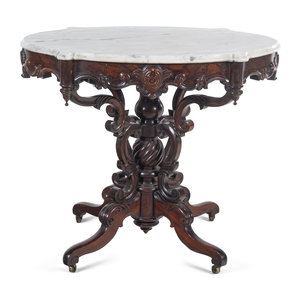 Appraisal: A Victorian Rococo Revival Rosewood Marble-Top Table Mid- th Century