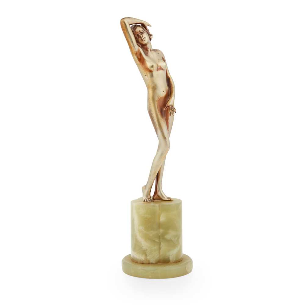 Appraisal: JOSEF LORENZL - ART DECO FIGURE CIRCA silvered bronze raised