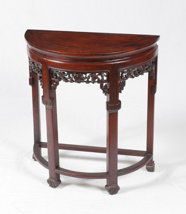 Appraisal: CHINESE ROSEWOOD DEMI LUNE HALL TABLE Demi lune top and