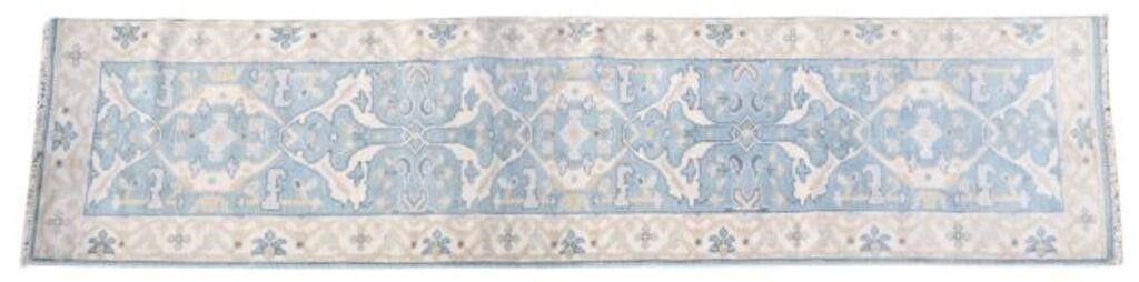 Appraisal: Hand-tied Indo-Oushak runner approx ' l ' w Please Note