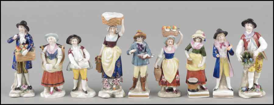 Appraisal: GROUP OF NINE CHELSEA PORCELAIN FIGURES Tallest '' Condition No