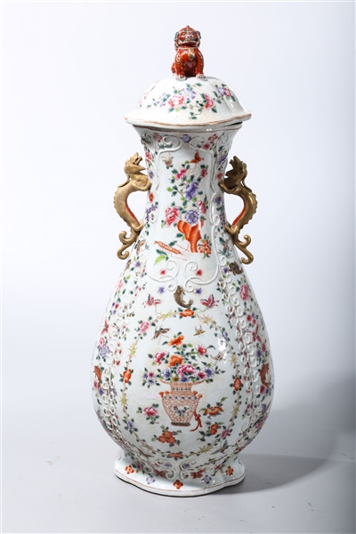 Appraisal: Chinese enameled porcelain covered vase with flower fish and butterfly