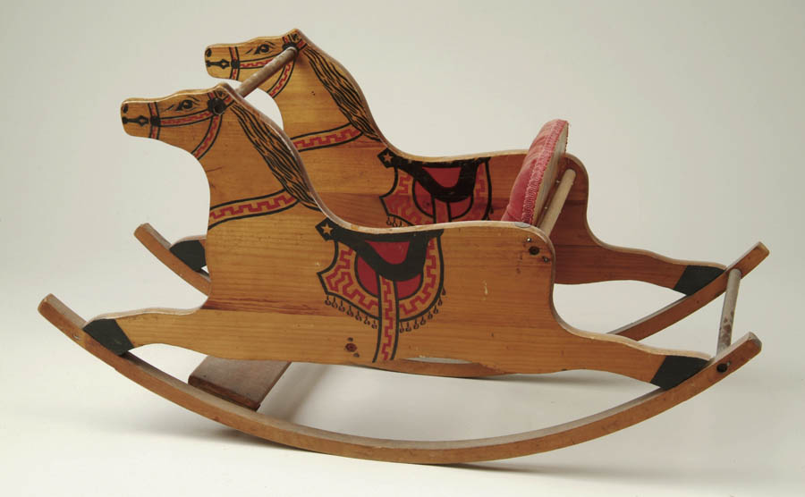 Appraisal: WOODEN SHOO-FLY ROCKING HORSE Two flat wooden jigged full bodied