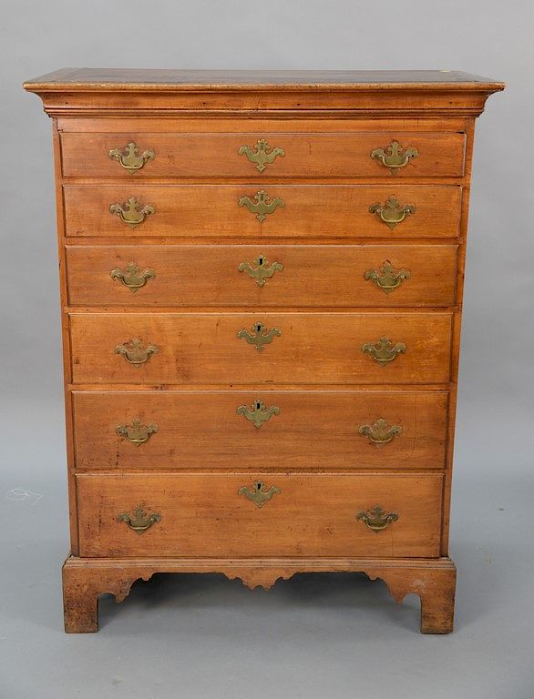 Appraisal: Cherry Chippendale tall chest with large cornice molded top over