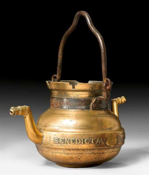 Appraisal: LARGE CALDRON Renaissance Flemish th century Brass and iron With