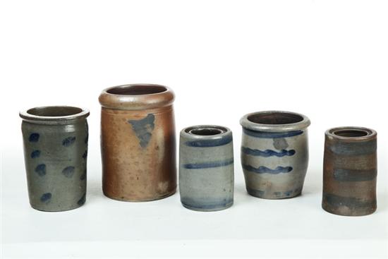 Appraisal: FIVE STONEWARE JARS American nd half- th century Canning jars