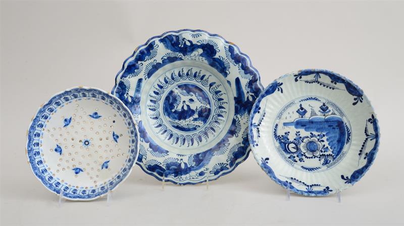 Appraisal: THREE DUTCH BLUE AND WHITE DELFT ARTICLES Unmarked comprising two