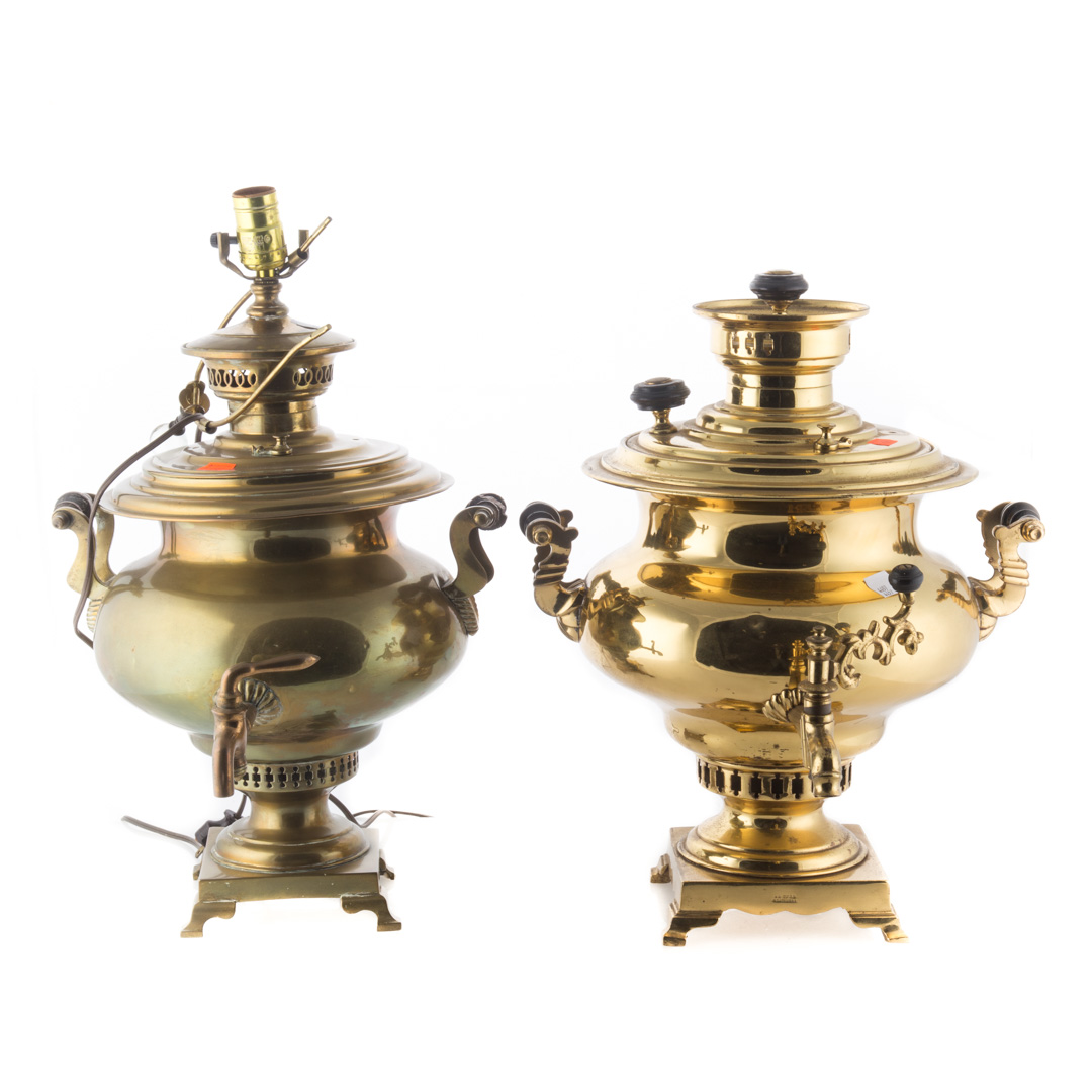 Appraisal: Two Russian brass samovars one mounted as a lamp