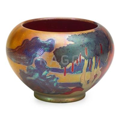 Appraisal: ZSOLNAY Rare bowl with stylized landscape eosin glaze Pecs Hungary