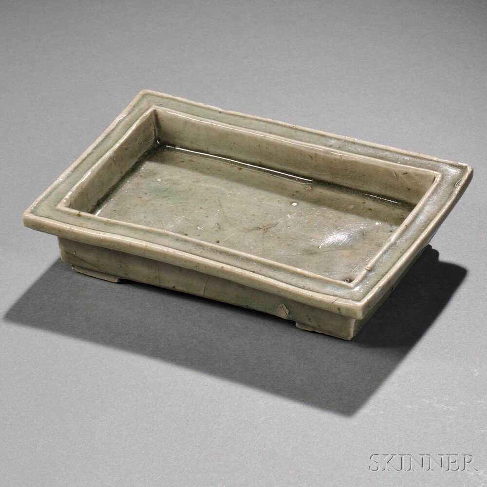 Appraisal: Celadon Tray China rectangular form the short straight sides rising