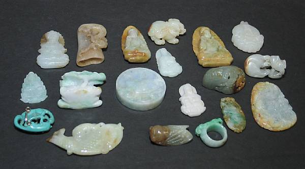 Appraisal: A large group of small jade and hardstone carvings Including