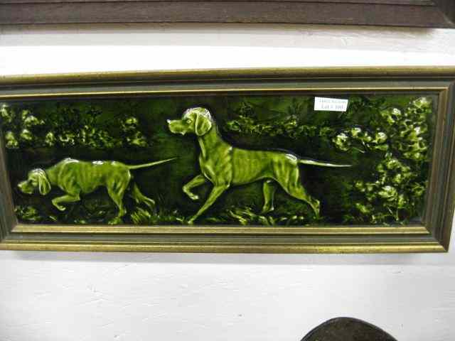 Appraisal: Art Pottery Plaque of Setters on point high relief rich