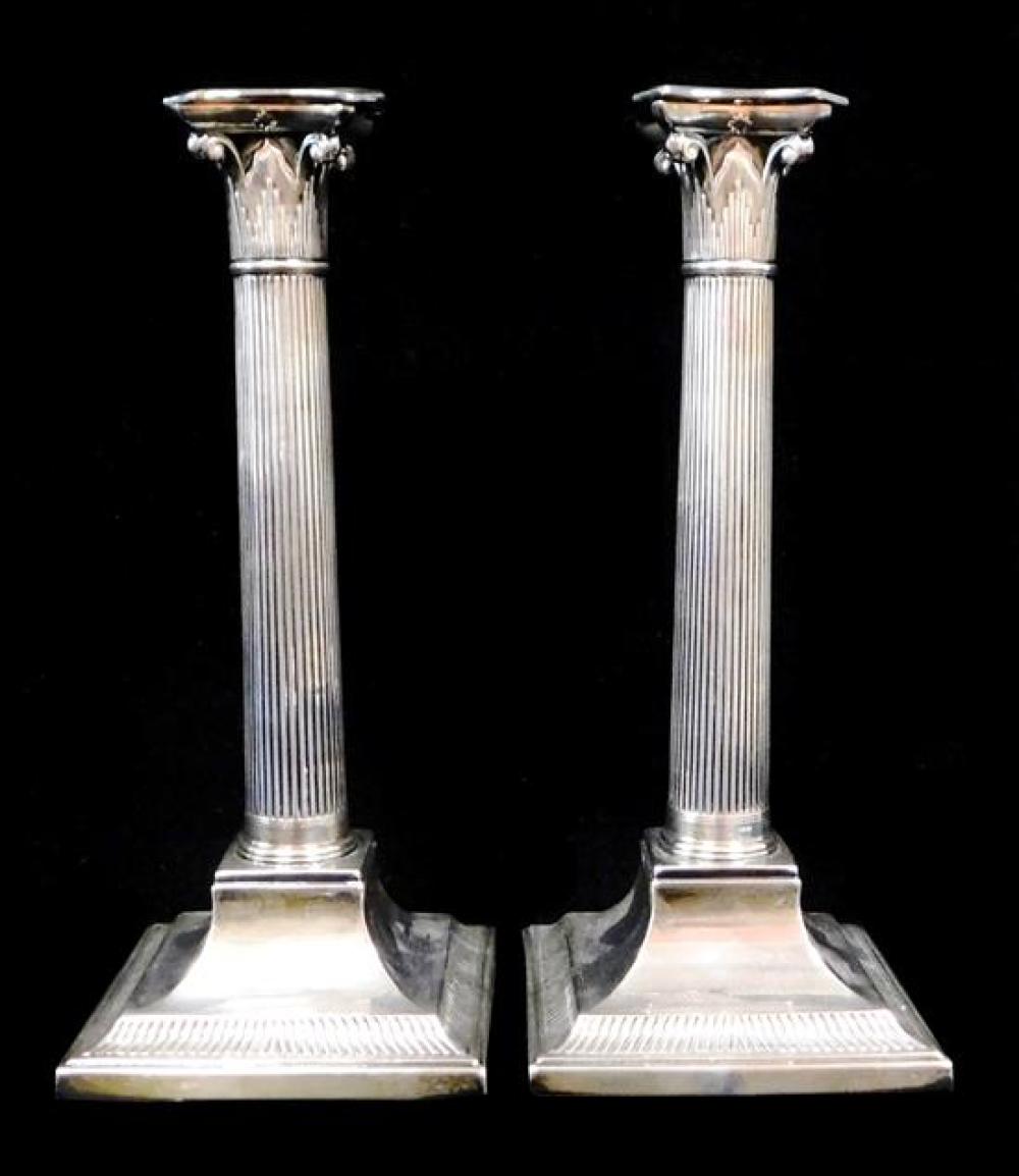 Appraisal: English Georgian sterling pair of candle sticks Sheffield worn marks