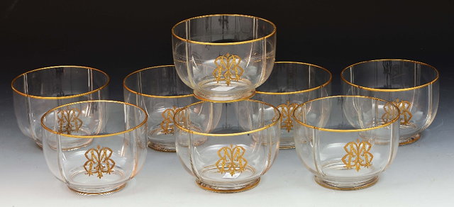 Appraisal: Set of eight glass finger bowlswith monogram Betts Brown wife