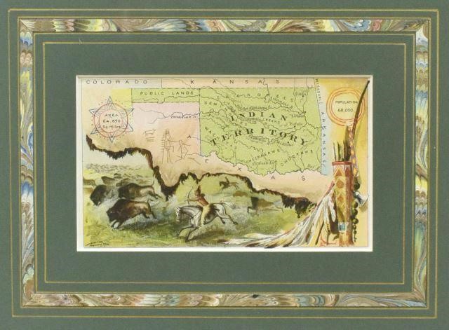 Appraisal: Framed colorful card map of the Indian Territory illustrated with