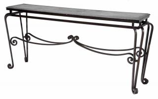 Appraisal: Scrolled Wrought Iron and Gray Stone Console Table modern bronze-finished