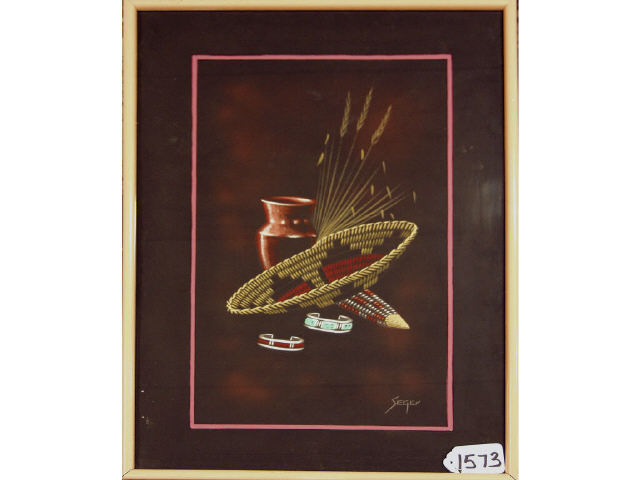 Appraisal: Framed painting of basket vase and bracelets by Seger x