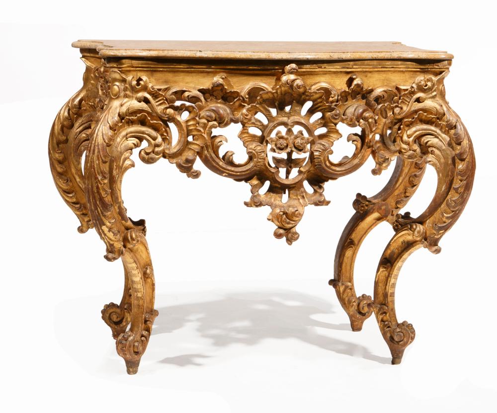 Appraisal: ITALIAN ROCOCO CARVED GILTWOOD CONSOLEItalian Rococo Carved Giltwood Console th