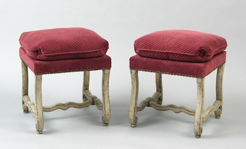 Appraisal: Two Upholstered Benches Two upholstered benches with a scrubbed painted