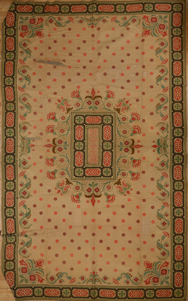 Appraisal: FRENCH PROVINCIAL NEEDLEPOINT CARPET The straw-ground worked with rectangular medallion