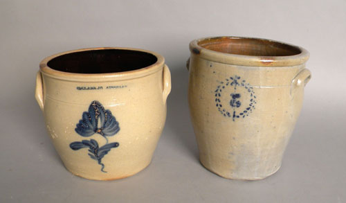 Appraisal: Two decorated stoneware crocks th c one impressed Clark Jr