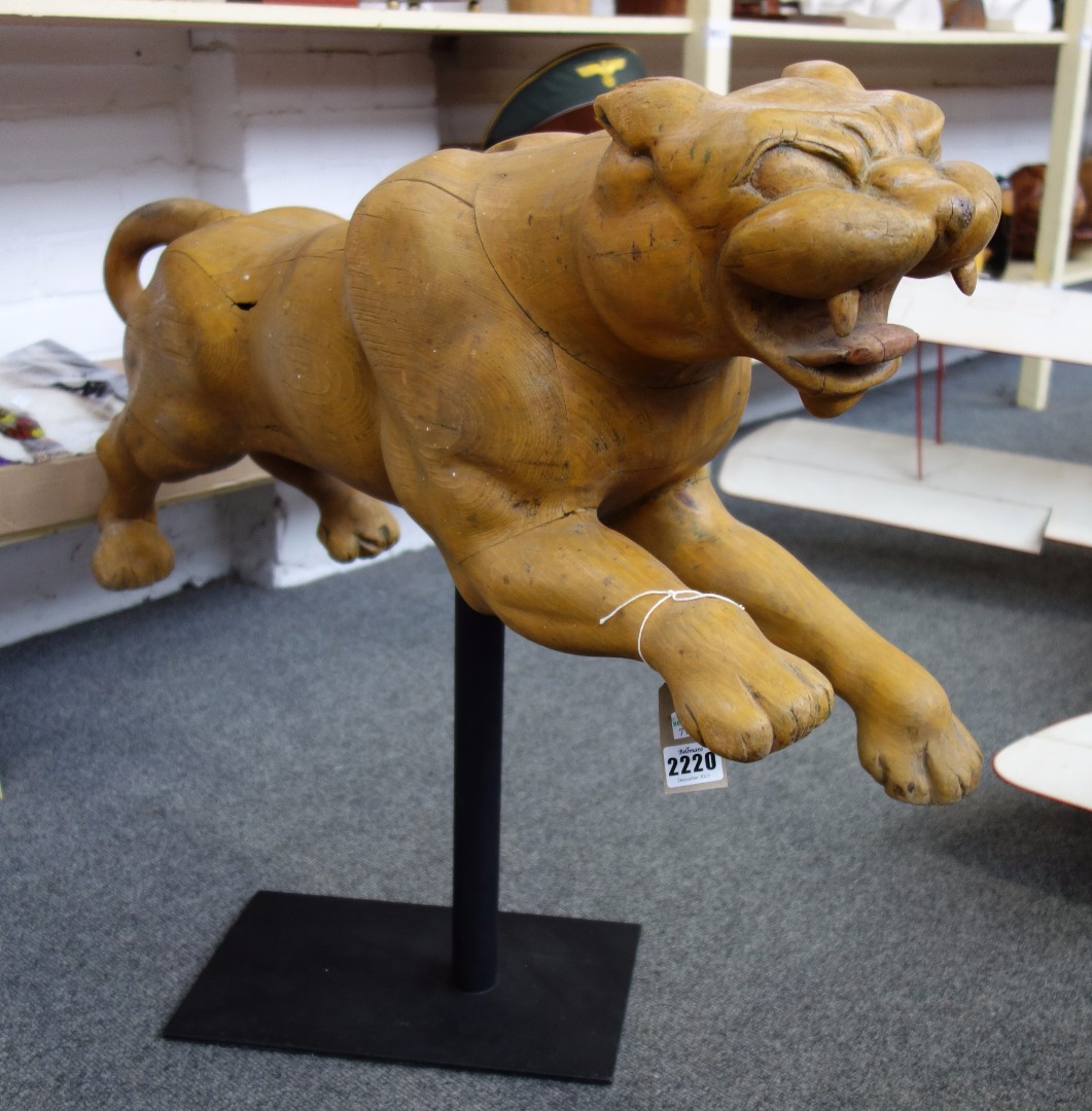 Appraisal: A Chinese stained wood model of a leaping panther th