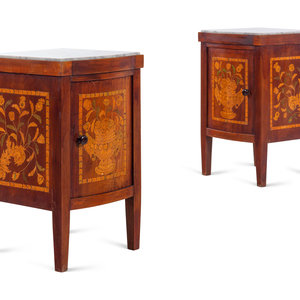 Appraisal: A Pair of Continental Marquetry End Tables First Half th