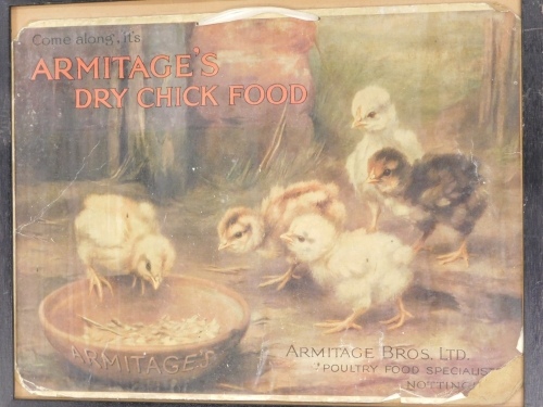 Appraisal: An Armitage's Dry Chick Food advertising card and paper poster