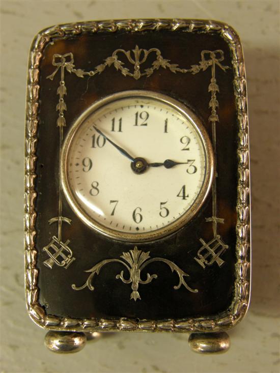 Appraisal: Tortoiseshell silver mounted and inlaid carriage clock with a French