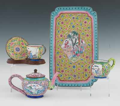 Appraisal: A Chinese Enamel Tea Set The set contains a tray