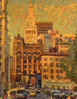 Appraisal: G Stepanyants Oil on Board NYC Street Scene Grigory Stepanyants