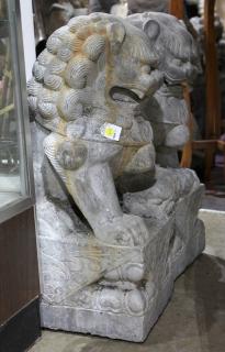 Appraisal: Two Stone Fu Pair of Chinese stone fu-lions each seated