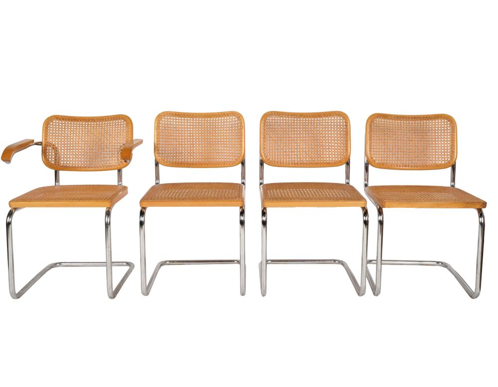 Appraisal: FIVE MARCEL BREUER FOR KNOLL CESKA DINING CHAIRStwo retaining Knoll