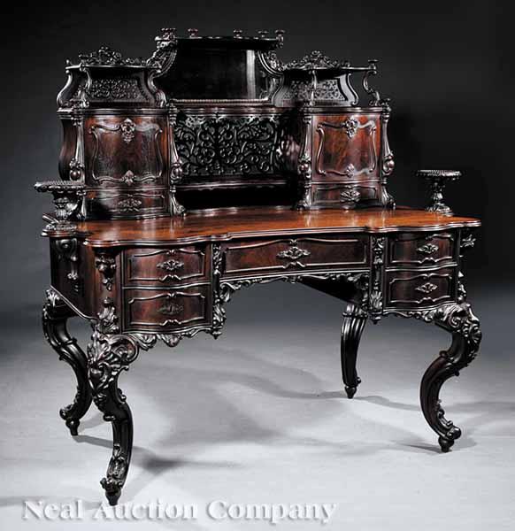 Appraisal: A Fine American or Continental Rococo Revival Carved Rosewood Escritoire