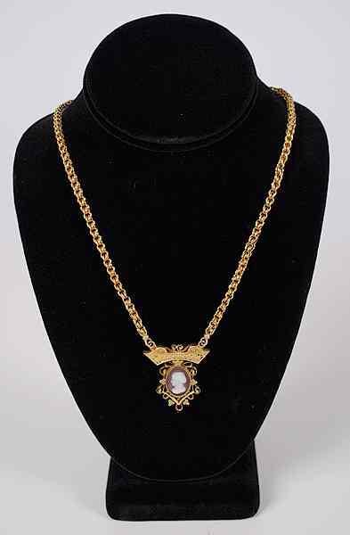 Appraisal: Rolled Gold Necklace with Cameo th century a rolled gold