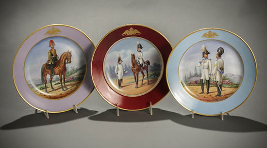 Appraisal: Three Russian Imperial Porcelain Manufactory Military Plates St Petersburg Periods