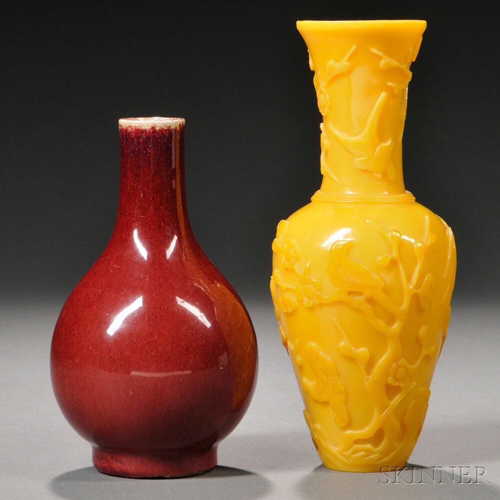 Appraisal: Two Vases China a flambe bottle vase ht and a