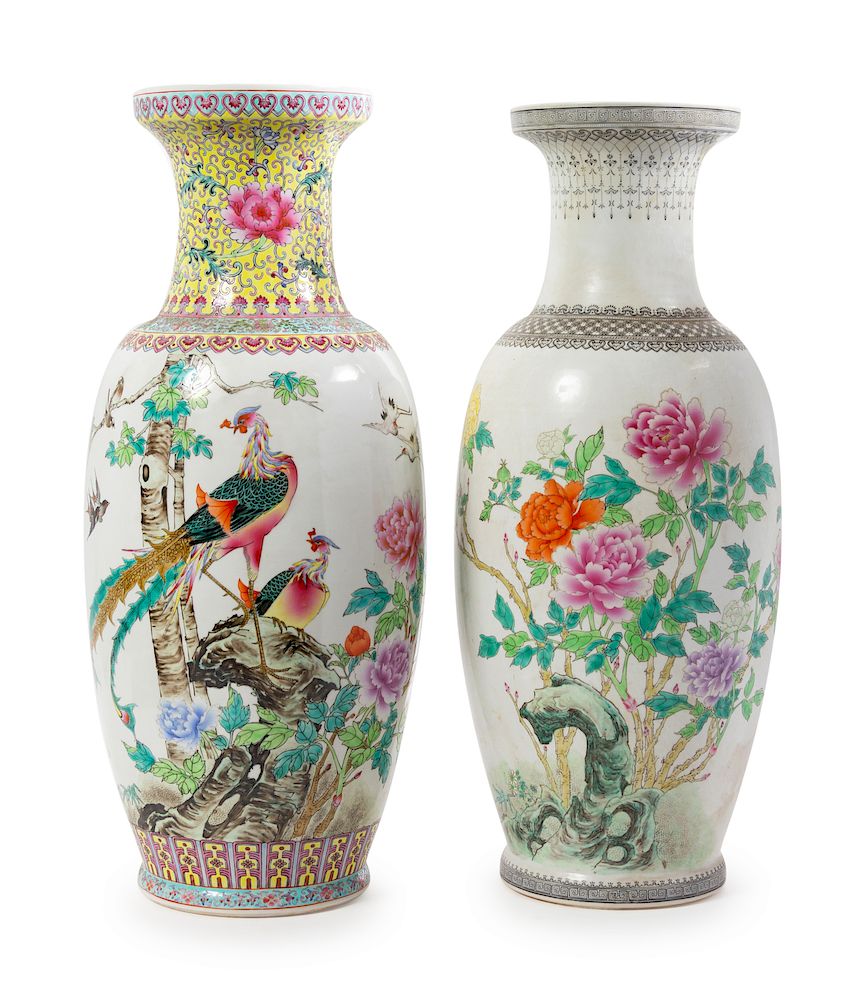 Appraisal: Two Chinese Famille Rose Porcelain Vases Taller height in cm